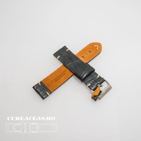 Curea piele neagră model crocodil vintage QR 24mm - 4030124 - Img 2