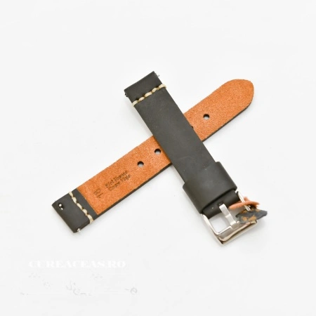Curea piele neagră vintage cusatură albă QR 20mm -3922001 - Img 2