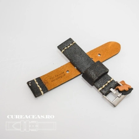 Curea piele neagră vintage QR 22mm - 4060122 - Img 2