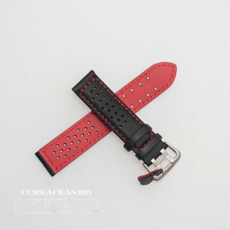 Curea perforata neagra cu cusătură roșie 18mm - 3805318 - Img 2