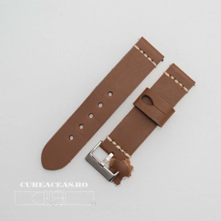 Curea piele maro deschis, vintage, cusătura alba QR 20mm - 3920320 - Img 2