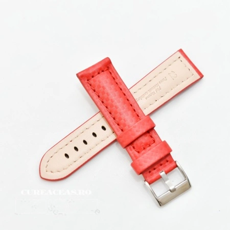 Curea piele tip fibra carbon roșie, căptușită 20mm - 374206 - Img 2