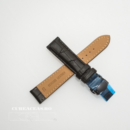 Curea piele vitel captusita negră deployant negru 22 mm - Img 2