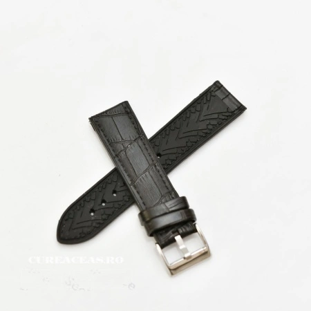 Curea hibrid silicon si piele model crocodil neagra 20mm - 4200120 - Img 2