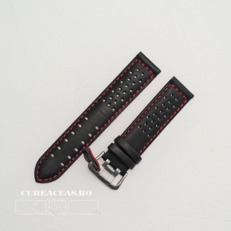 Curea perforata neagra cu cusătură roșie 20mm - 3805320