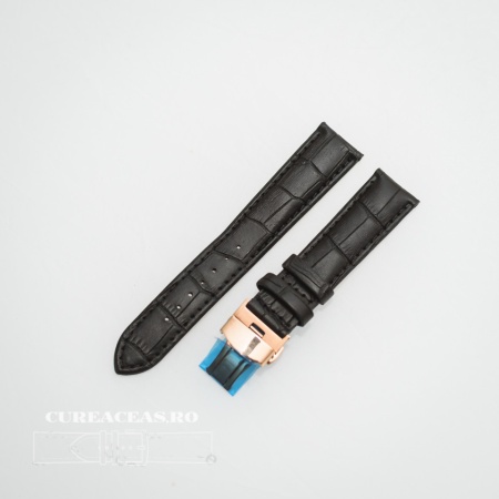 Curea piele vitel captusita negră deployant rose gold 20 mm