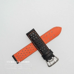 Curea perforata neagra cu cusătură portocalie 18mm - 385618 - Img 2