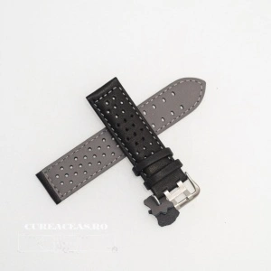 Curea perforata neagra cu cusătură gri 24mm - 3805424