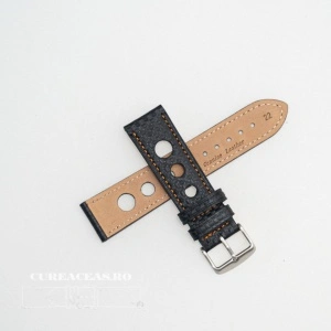 Curea piele GRAND PRIX fibra carbon neagra, cusături portocalii 20mm - 37855 - Img 2