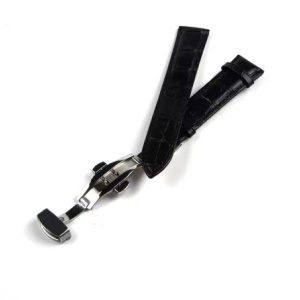 Curea piele neagră captușită cu deployant cu buton 22mm - Img 2