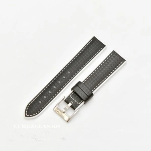 Curea hibrid silicon si piele fibra carbon neagra cu alb 20mm - 4005820