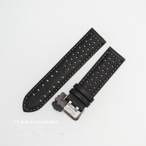 Curea perforata neagra cu cusătură gri 24mm - 3805424 - Img 2