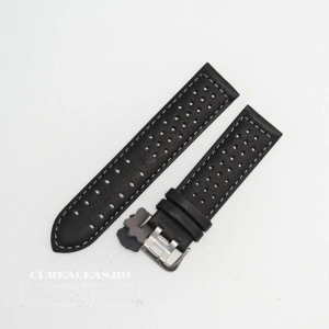 Curea perforata neagra cu cusătură gri 24mm - 3805424 - Img 2