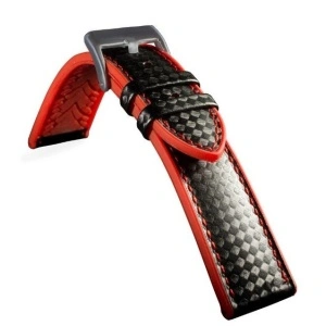 Curea hibrid silicon si piele fibra carbon neagra cu roșu 24mm - 4005324