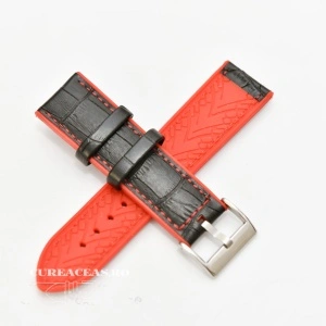 Curea hibrid silicon si piele model crocodil neagra cu rosu 22mm - 4205322 - Img 2