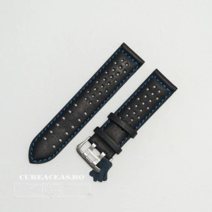Curea perforata neagra cu cusătură albastră 20mm - 3805220
