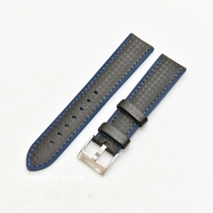 Curea hibrid silicon si piele fibra carbon neagra cu albastru 22mm - 4005222