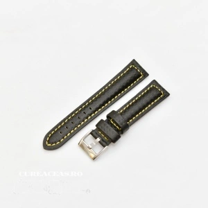 Curea piele tip fibra carbon neagră, cusătură galbenă, căptușită 24mm - 37424110