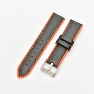 Curea hibrid silicon si piele fibra carbon neagra cu portocaliu 22mm - 4005622