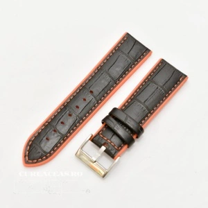 Curea hibrid silicon si piele model crocodil neagra cu portocaliu 24mm - 4205624