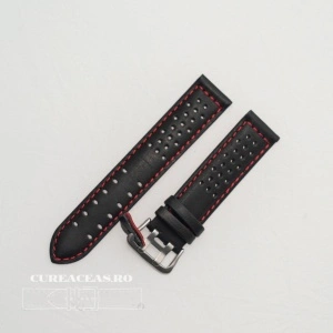 Curea perforata neagra cu cusătură roșie 20mm - 3805320
