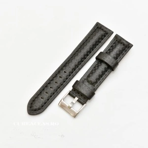 Curea piele tip fibra carbon neagră, cusătură neagră, căptușită 18mm - 3741811