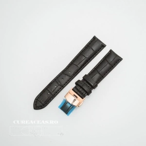 Curea piele vitel captusita negră deployant rose gold 20 mm