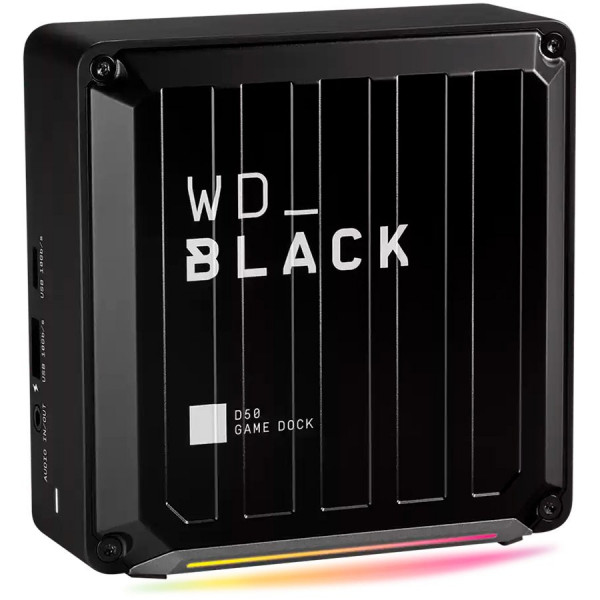 Dock WD Black D50 Game Dock NVMe SSD 1TB, 2x Thunderbolt 3, 1x DisplayPort 1.4, 2x USB-C 10Gb/s, 3x USB-A 10Gb/s, Audio In/Out, Gigabit Ethernet, RGB lighting, Black