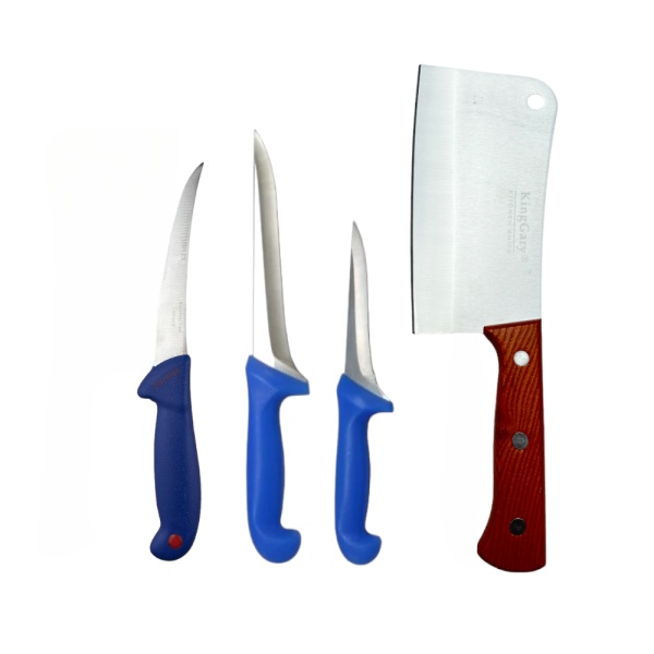 Set 3 cutite si un satar pentru macelarie, otel inoxidabil