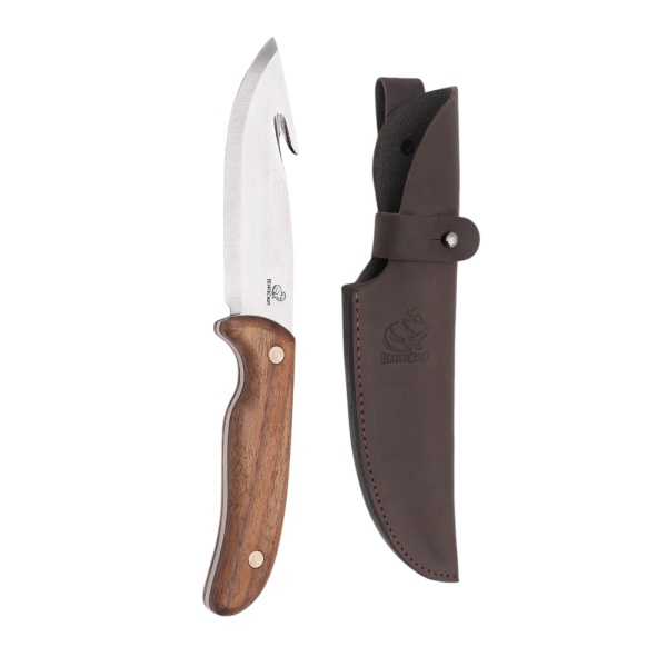 Cutit pentru curatare burti GTK1 BeaverCraft, lama fixa 12.5 cm, maner din lemn, teaca din piele naturala