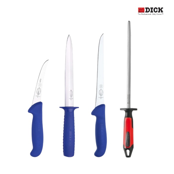 Set cutite macelarie profesionale F.Dick, setul macelarului, 3 cutite si un masat