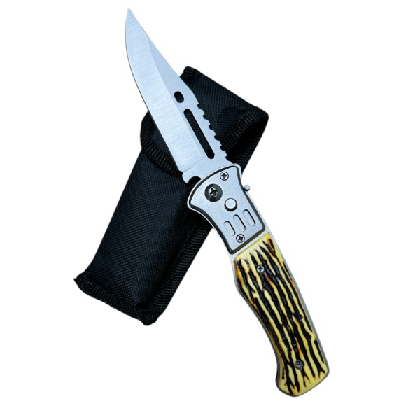 Briceag cu deschidere Push Button KAVI ONE, lama otel 9 cm, maner ergonomic imitatie os