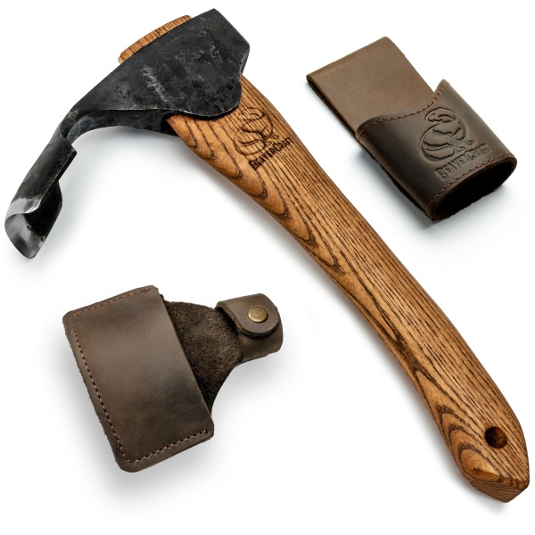 Secure compacta pentru prelucrare lemn AX2 BeaverCraft, lama otel carbon 170 mm, teaca din piele de vaca
