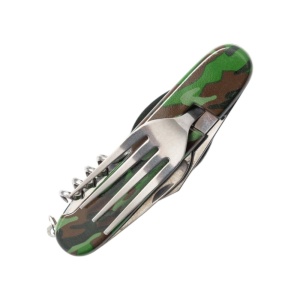Briceag multifunctional pentru drumetie 6in1 Verde, include furculita, lingura, cutit, tirbuson, desfacator sticle si desfacator conserve - Img 2