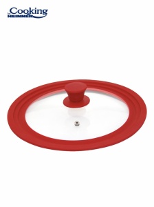Capac sticla termorezistenta cu margine din silicon ajustabila, 3 dimensiuni 16/18/20 cm, Rosu, Heinner - Img 2