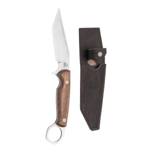 Cutit camping CGK1 BeaverCraft, lama fixa 12 cm, maner din lemn de nuc, teaca din piele naturala