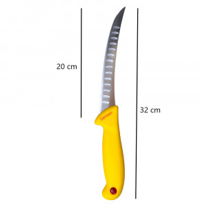 Cutit pentru transat si filetat, 32 cm, cu alveole, lama curbata, otel inoxidabil, Galben - Img 2