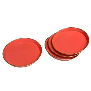 Set farfurii rotunde, margini aurii, 4 piese, 15 cm, Rosu