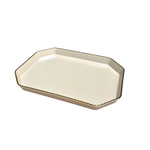 Set de 4 farfurii dreptunghiulare, margini aurii, 21,5x14,5 cm, Bej