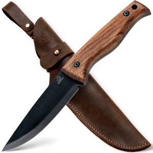 Cutit dumetie BSH3 BeaverCraft, lama otel carbon 12 cm, teaca din piele naturala, maner din nuc