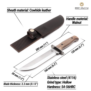 Cutit outdoor TLK1 BeaverCraft, lama 16 cm, maner lemn nuc, teaca din piele naturala - Img 3