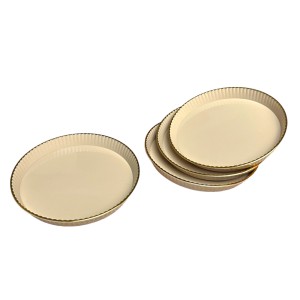 Set farfurii rotunde, margini aurii, 4 piese, 15 cm, Bej