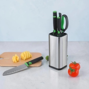 Suport cutite inox, 15 compartimente, 23x 10 cm