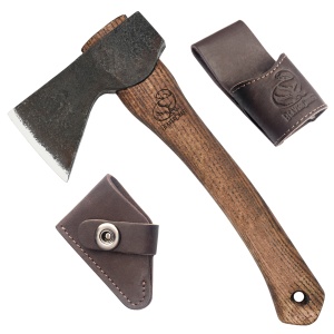 Topor compact forjat manual AX1 BeaverCraft, lama otel carbon 75 mm, pentru cioplit si diverse sarcini, teaca din piele de vaca