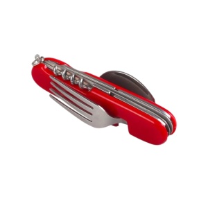 Briceag multifunctional pentru camping 6in1 Rosu, include furculia, desfacator conserve, lingura, cutit, tirbuson si desfacator sticle - Img 2