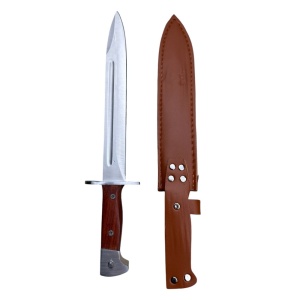 Cutit de vanatoare tip maceta AK-47 CCP, maner lemn, lama otel inoxidabil, teaca imitatie piele - Img 3