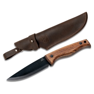 Cutit dumetie BSH3 BeaverCraft, lama otel carbon 12 cm, teaca din piele naturala, maner din nuc