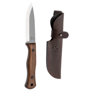 Cutit outdoor full tang BSH6 BeaverCraft, lama fixa otel carbon 11 cm, maner lemn nuc, teaca piele naturala