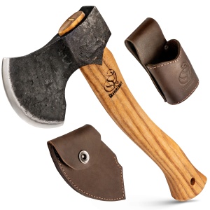 Secure forjata manual AX3 BeaverCraft, lama otel carbon 118 mm, teaca din piele de vaca - Img 2