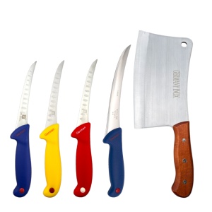 Set 4 cutite si un satar cu maner din lemn, otel inoxidabil